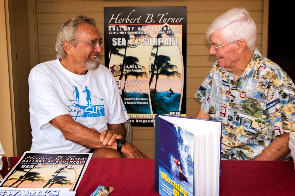 Del Mar Historical Society President Larry Brooks with legendary surfer Mike Doyle